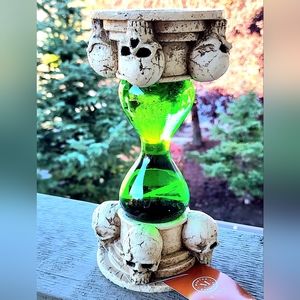 NWT Martha Stewart Green Hourglass Decorative Waterglobe with Skull Detail